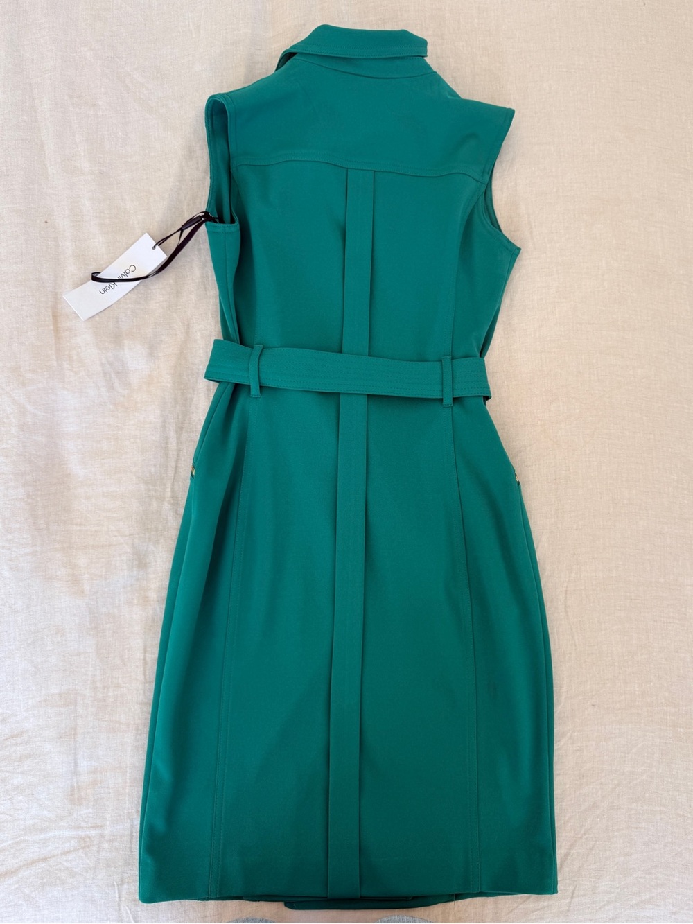 Calvin Klein Teal Sleeveless Belted Zip-Front Midi Dress - Picture 2 of 6
